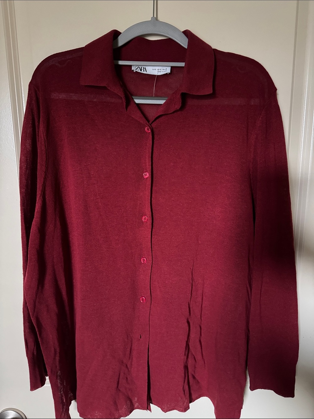 Zara Men’s Deep Wine Button-Down Knit Shirt